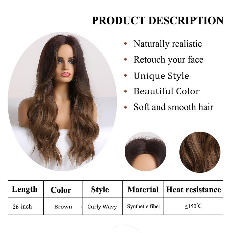 Haoland Wave-peluca sintética de 26 pulgadas para mujer, pelo largo y rizado, marrón, dorado, negro Natural, parte media, resistente al calor_voghion.com