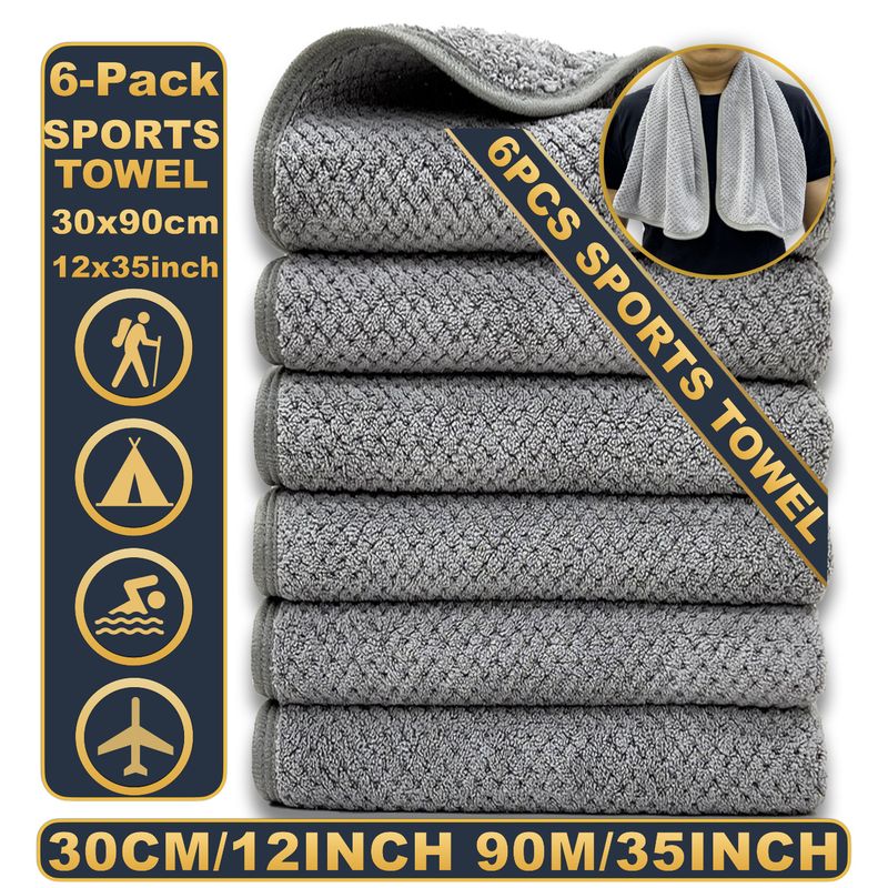 6-Pack Gym Towels - 30x90cm Extra Long & Quick Dry (Sports Towel With Jacquard Design Non-Slip Absorbent Workout Towel For Fitness & Running)_voghion.com