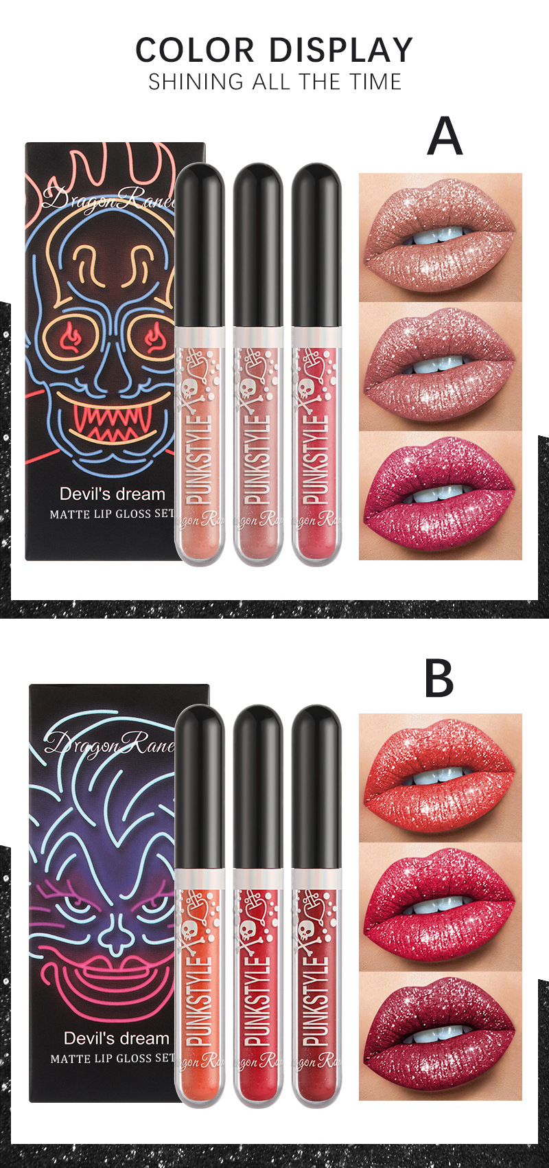 Waterproof diamond glitter lip gloss 3 pieces/set of durable glitter liquid lipstick shimmer and glitter lip g_voghion.com