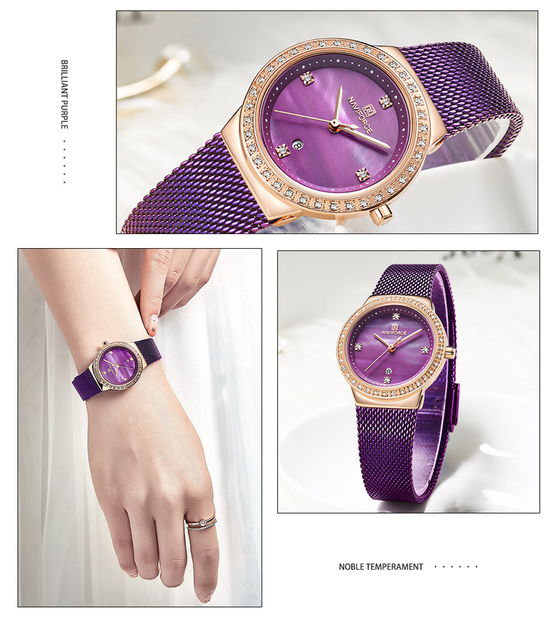 NAVIFORCE/Lingxiang New 5005 Mesh Belt Calendar Women's Waterproof Quartz Fashion Watch_voghion.com