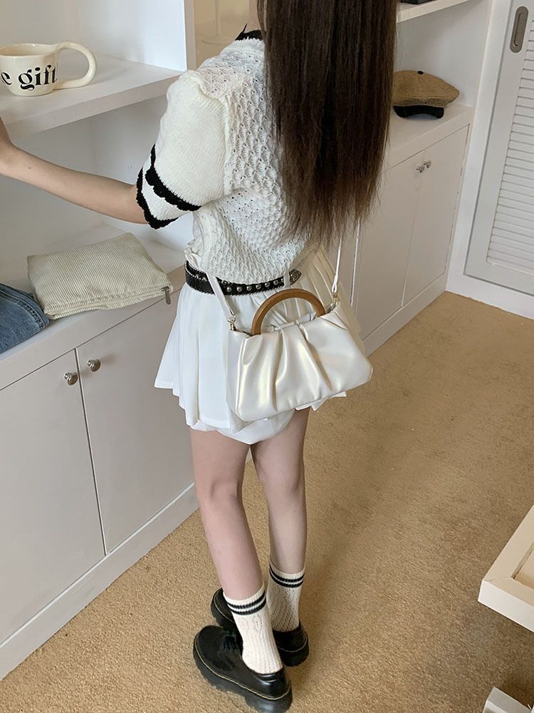 Borsa a tracolla plissettata da ragazza in bianco perla, nuova borsa da donna 2024, borsa da donna alla moda ed elegante_voghion.com