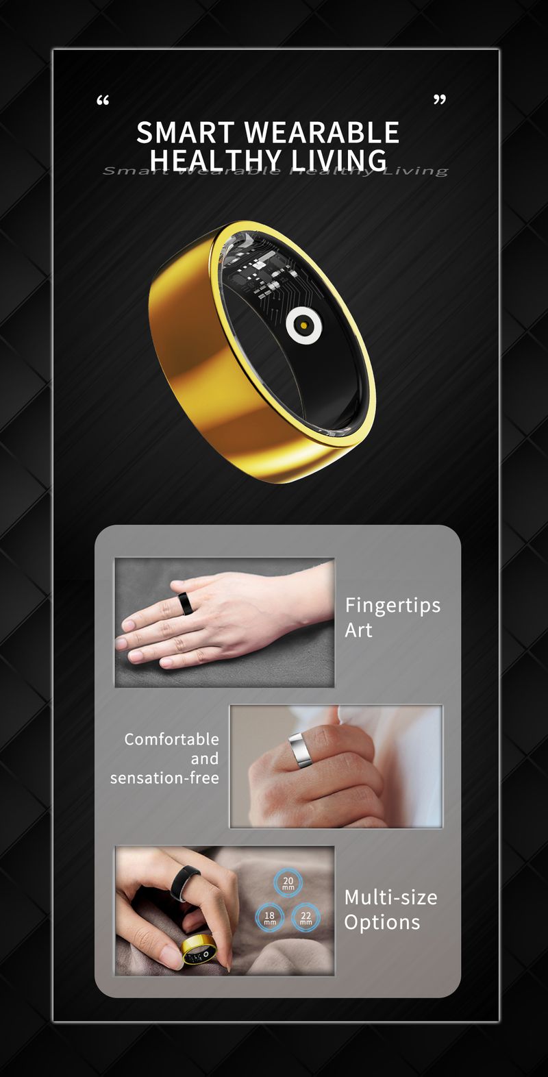R09M Fashion Stainless Steel Smart Ring Heart Rate Blood Oxygen Pressure Monitor Intelligent Finger Ring IP68 Waterproof Rings_voghion.com