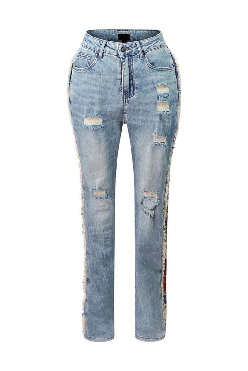 Moda feminina roupas estampadas cor combinando jaqueta jeans jeans terno de duas peças_voghion.com