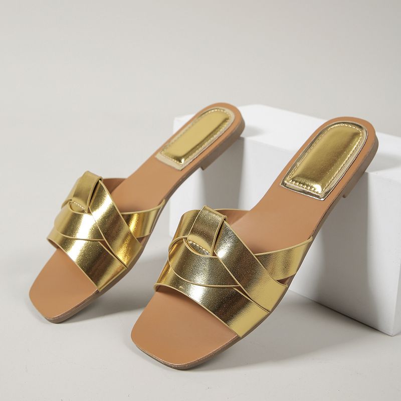 Un nuovo Beach Square Head intrecciato Cross Flat sandali da donna pantofole_voghion.com