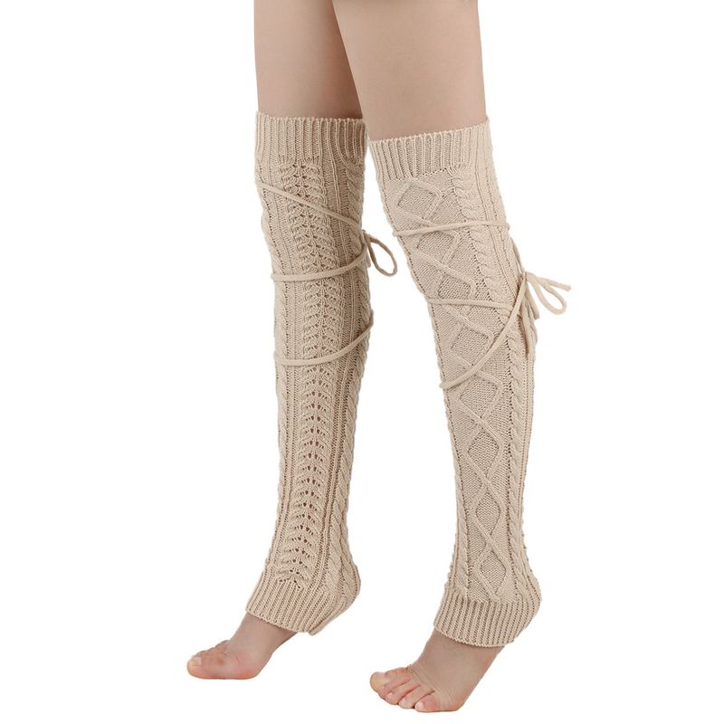 Grenzüberschreitende Fußwärmerstrümpfe aus Schurwolle Herbst- und Winter-Overknee-Socken in Volltonfarbe Europäische und amerikanische lange Schnürsocken für Damen_voghion.com