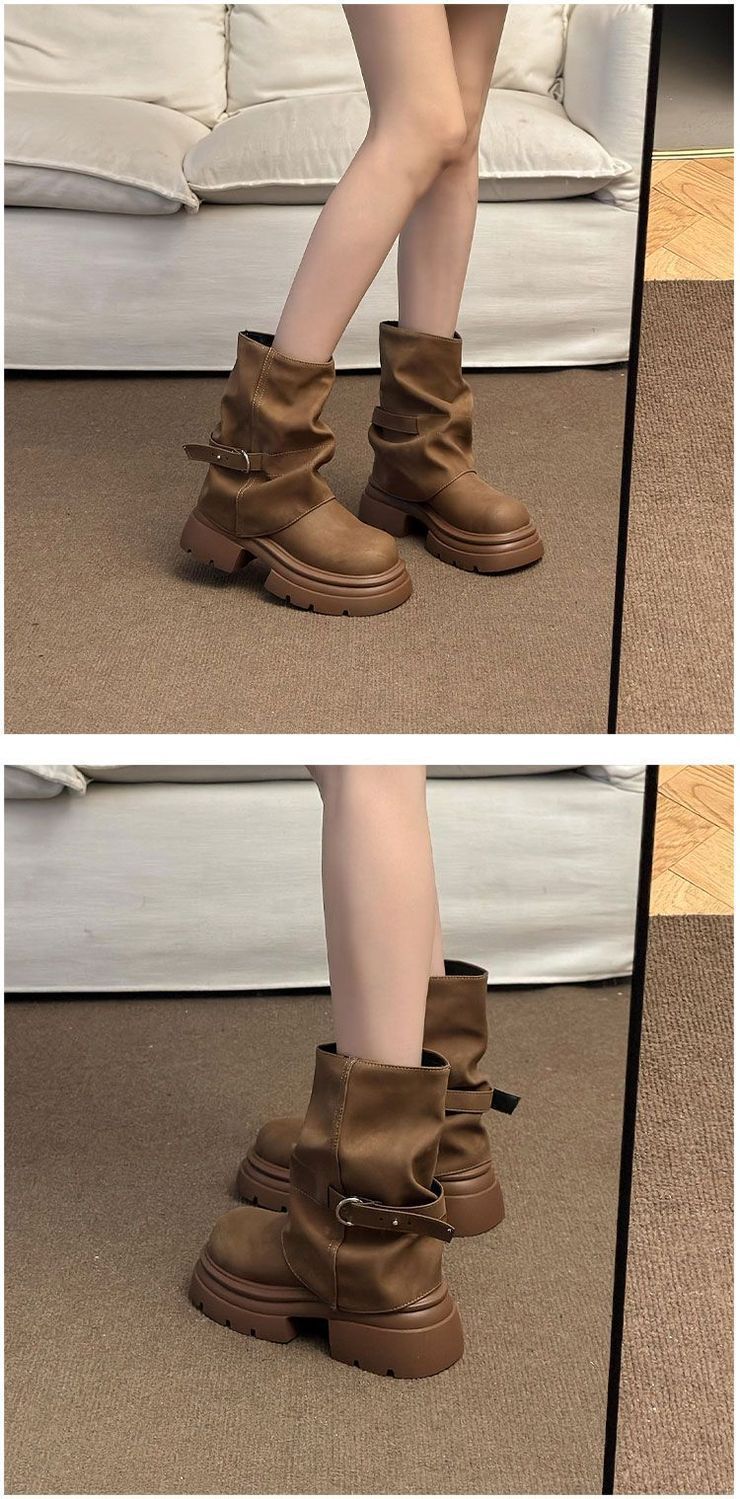 ShoeGlobe 2025 Retro Dicke Sohle Kurze Herbst Winter Neue Martin Western Style Höhersetzende Slim-Fit Denim Stiefel_voghion.com