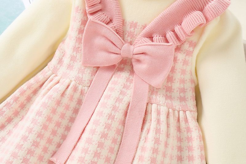 Mädchenkleid, ausgefallenes kleines Mädchen, süßer Strickpullover mit Schleife, Kinderkleid_voghion.com