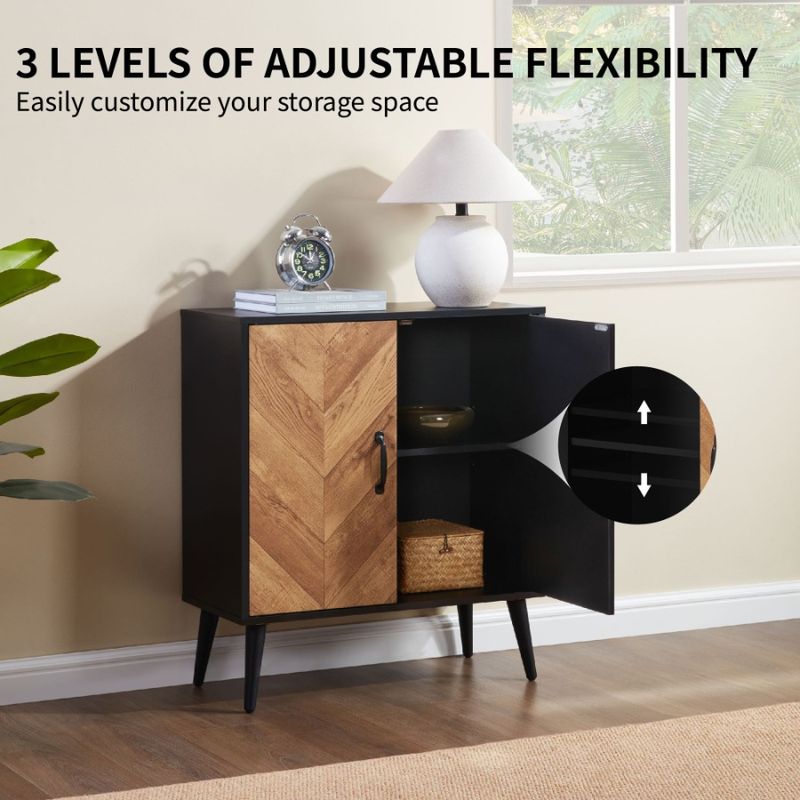 Credenza da cucina con mensola nera regolabile a spina di pesce, per soggiorno e cucina, per il design._voghion.com