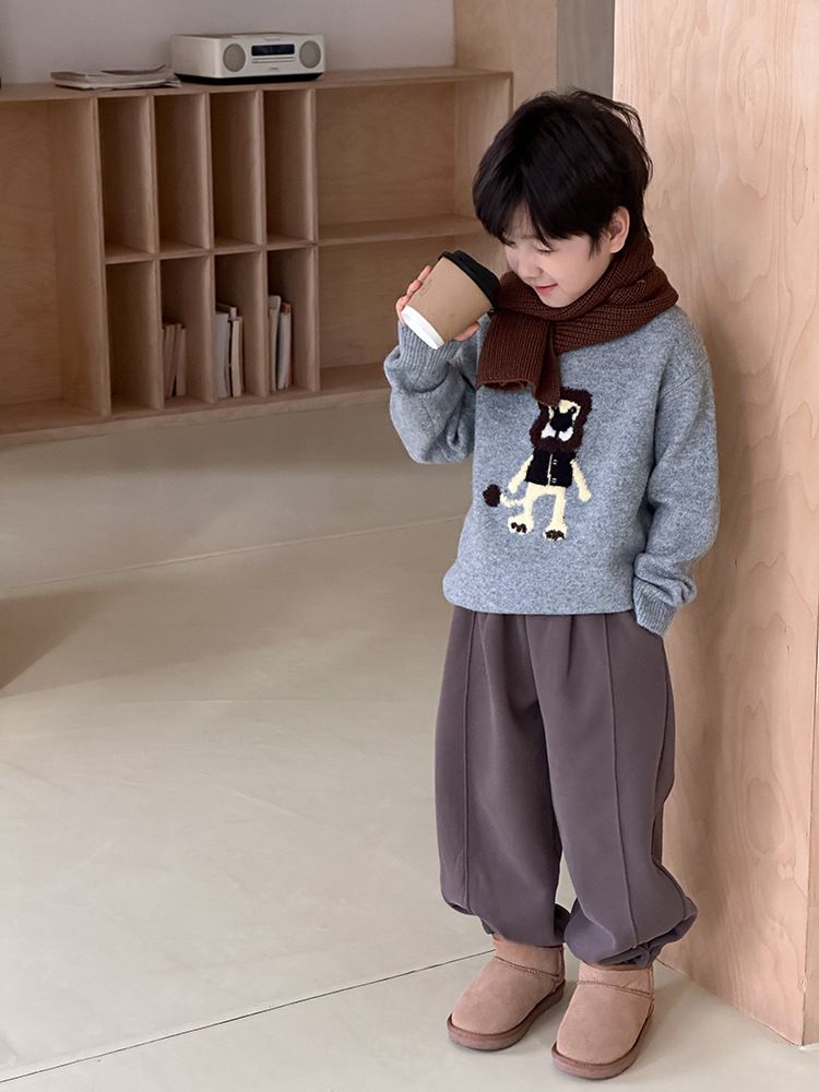 Kid's Clothing Winter Thickened Grain Velvet Sweatpants Boys And Girls Warm Plus Velvet Buckle Stitching Trousers_voghion.com