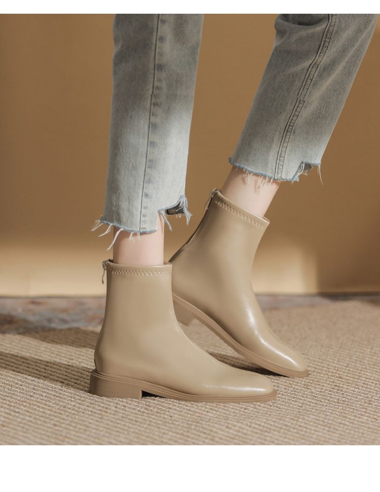 Kefeiman French Style Square Toe Flat Bottom Women Booties_voghion.com