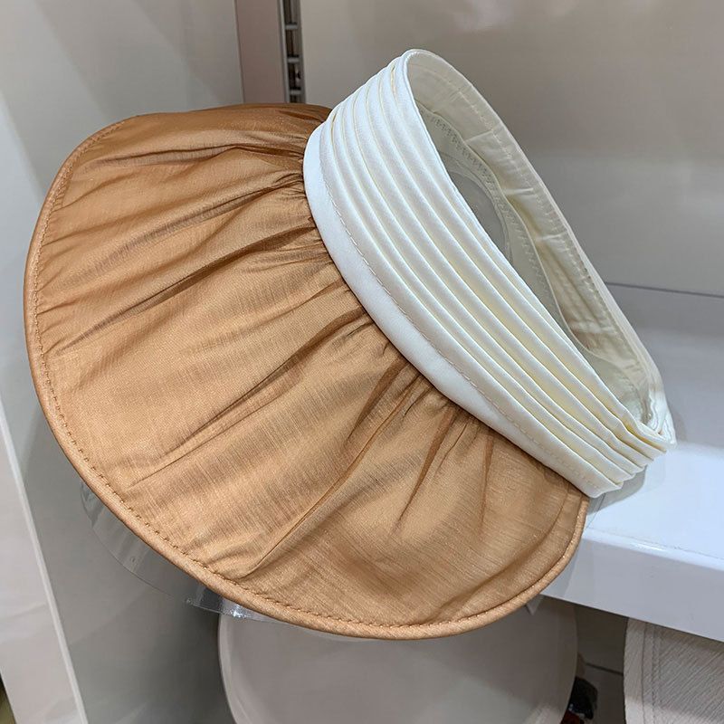 Summer Seersucker Pleated Sun Protection Sun Hat Women's Hat UV Protection Foldable Versatile Elegant Empty Top Sun Hat_voghion.com