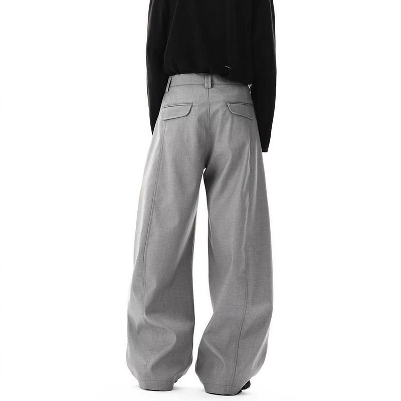 Pantalones estilo cimitarra plisados estilo retro americano para hombre, modernos, holgados, de alta gama, de corte limpio, de pierna ancha, informales, largos._voghion.com