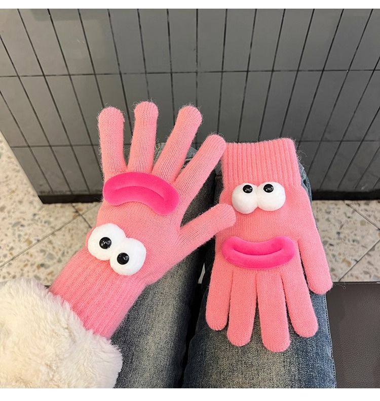 Women's 2025 New Cute Funny Ugly Warm Wool Lined Knitted Gloves For Cycling, Winter Cold Protection_voghion.com