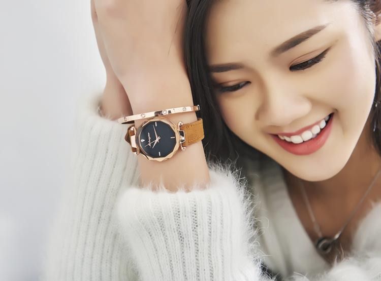 Orologio al quarzo impermeabile per studenti con conchiglia in oro rosa e quadrante in velluto e sabbia_voghion.com