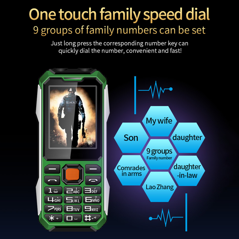 A6 vyresnysis telefono LED žibintuvėlis, didelis mygtukas itin ilgas budėjimo režimas, stipri vibracija SOS skambučio 2,4 colio ekranas, dvigubos kortelės mygtukas, mobilusis telefonas pagyvenusiems žmonėms_voghion.com