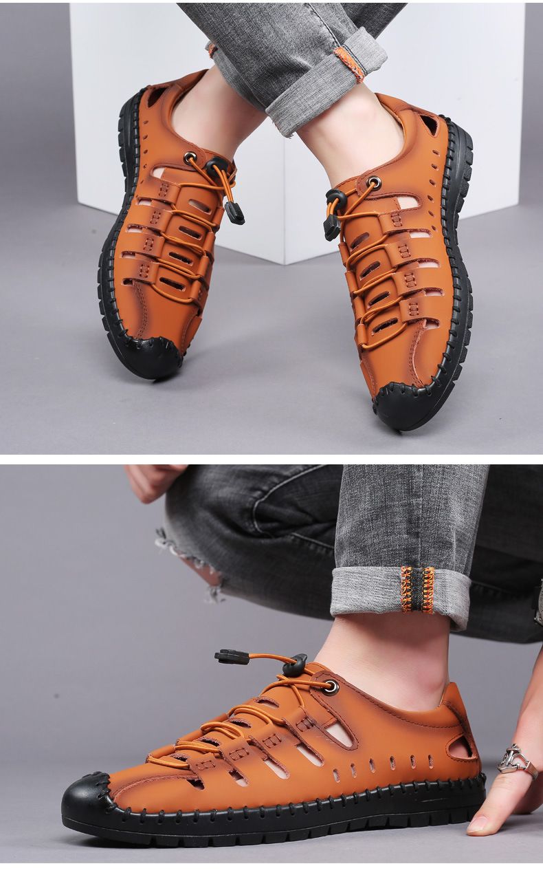 Novedad de verano, sandalias para hombre, zapatos informales de cuero, zapatos de cuero transpirables con agujeros para hombre, zapatos para hombre_voghion.com