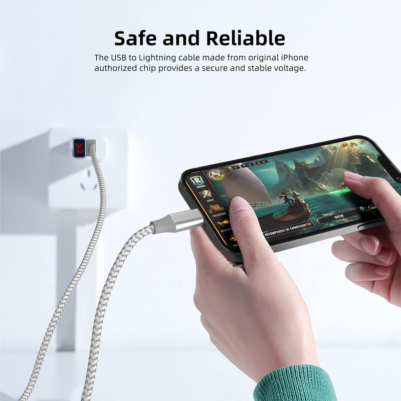 Confezione di caricabatterie per iPhone da 3, 10 piedi (circa 3 metri) con ricarica rapida in nylon intrecciato certificato Apple MFi_voghion.com