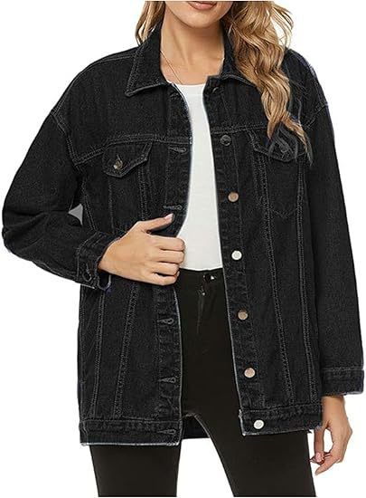 Vintage-Jeansjacke für Damen und Herren – Langarmhemd aus Baumwollmischung im Used-Look mit Knopfleiste und Brusttaschen (Hellblau, Dunkelblau, Schwarz)_voghion.com