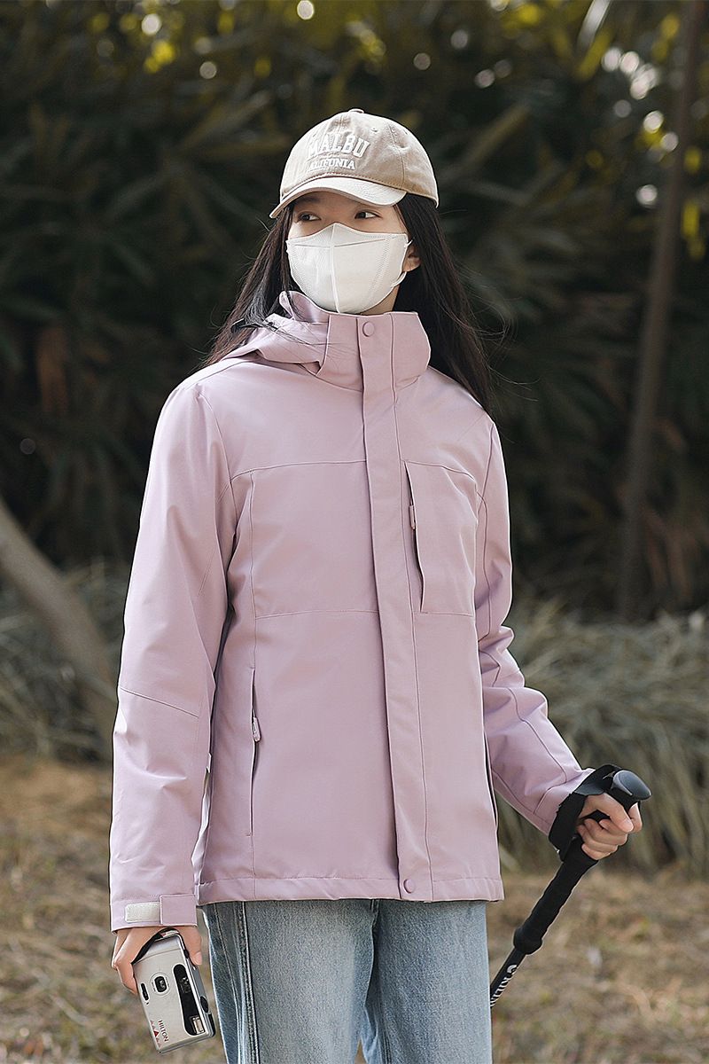 Giacca da trekking con cappuccio staccabile, tinta unita, antivento e impermeabile, alla moda, per sport all'aria aperta, primavera e autunno_voghion.com