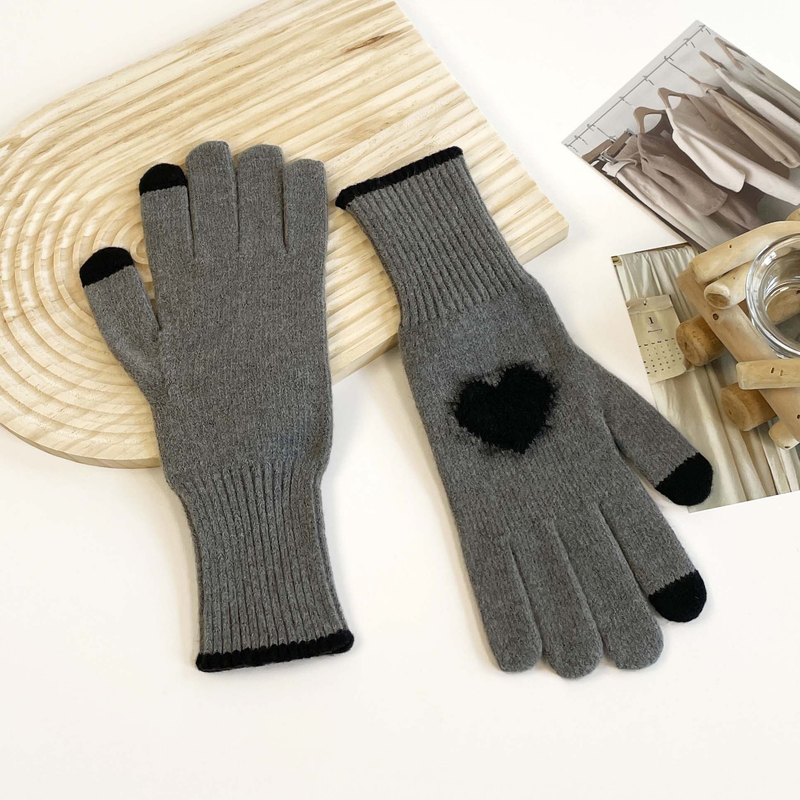 Teléfono de invierno para mujer, de color sólido, abierto, con pantalla táctil, tejido de lana gruesa, cálido, moderno, edición coreana_voghion.com