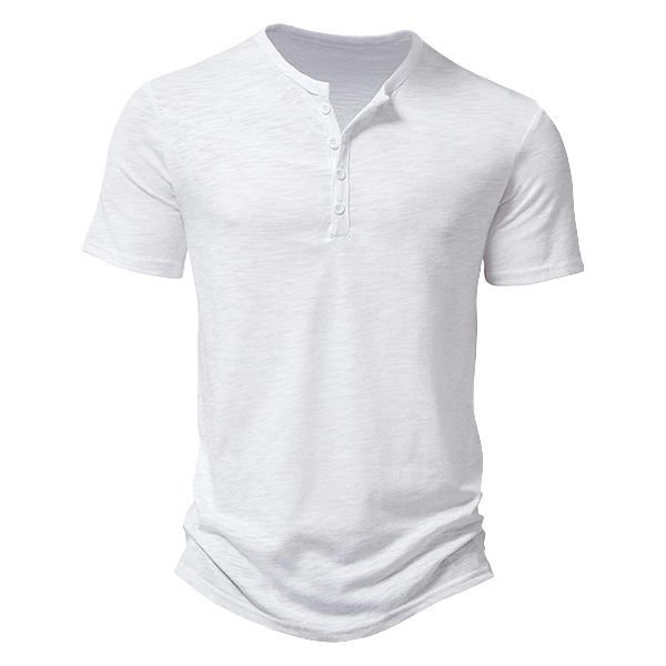 Maglietta a maniche corte slim tinta unita casual da uomo, con nodo in bambù e fibbia Henry, estate 2025, di qualità imbattibile._voghion.com