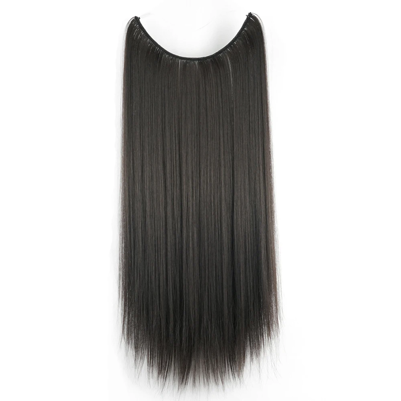 26 Tommer Lang Lige Grå Sort Blond Syntetisk Extensions Fish Line Halo Invisible Hairpiece Hårtilbehør_voghion.com