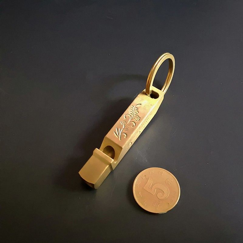 Fischietto di emergenza portatile EDC in puro rame, monoblocco, in ottone ad alto decibel, creativo, intagliato, con suono esplosivo_voghion.com