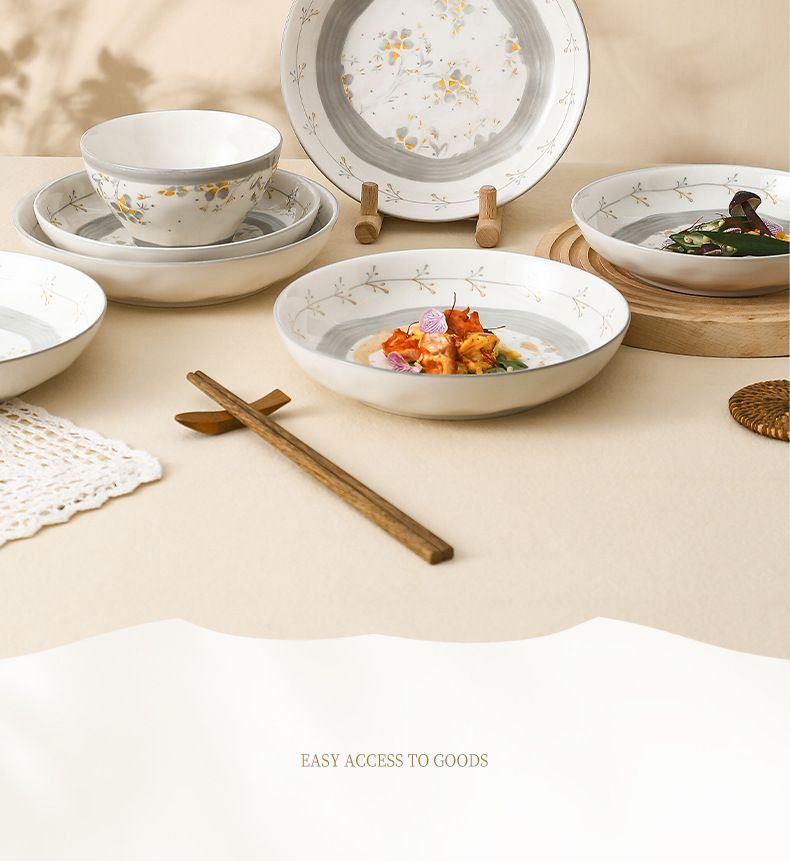 Conjunto de pratos de cerâmica - Pratos fundos de estilo japonês para refeições em casa - Novo design de talheres_voghion.com