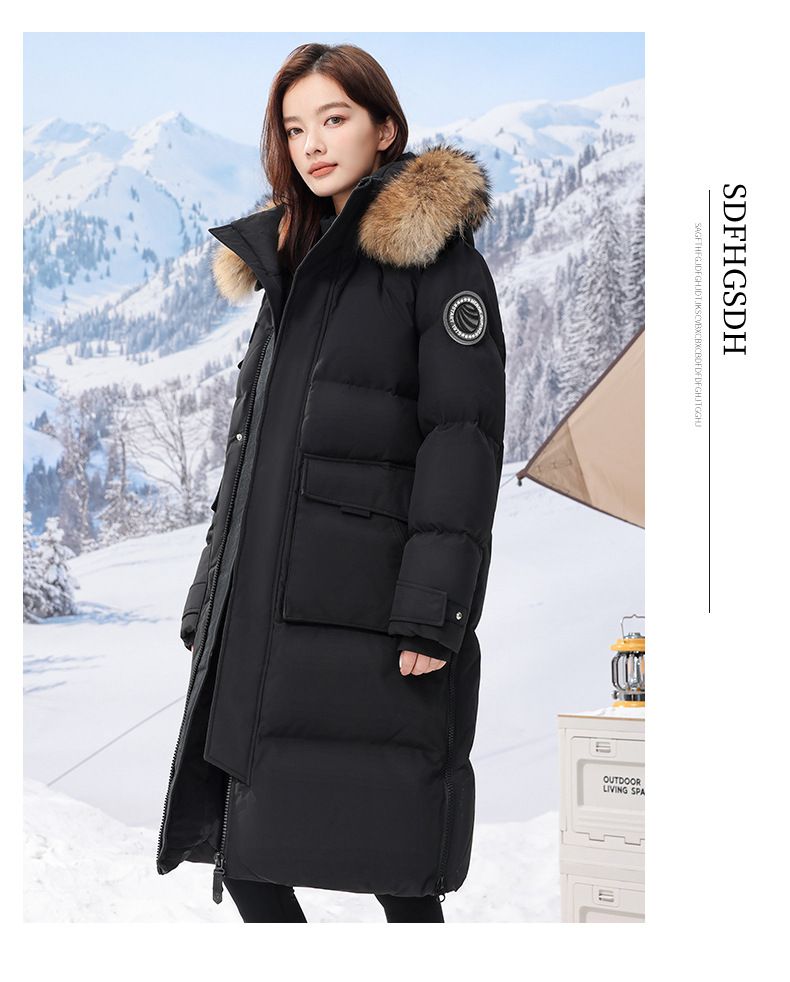 "Arctic-Proof Long Down Coat – White Goose Feather Filled, Windproof Thermal Jacket For Couples (Detachable Hood, Slim Fit, Zippered Pockets)"_voghion.com