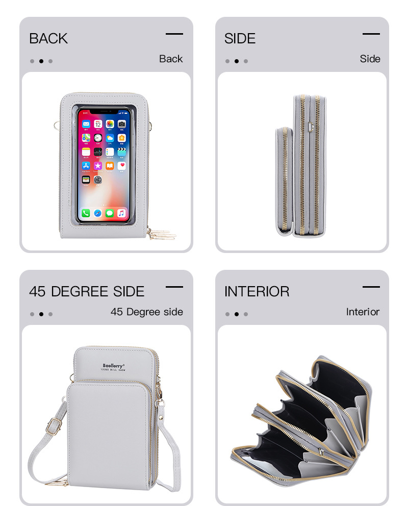 BAELLERRY Borsa a tracolla singola da donna Touch Screen Tre strati Borsa per cellulare Portafoglio con pochette con fibbia_voghion.com