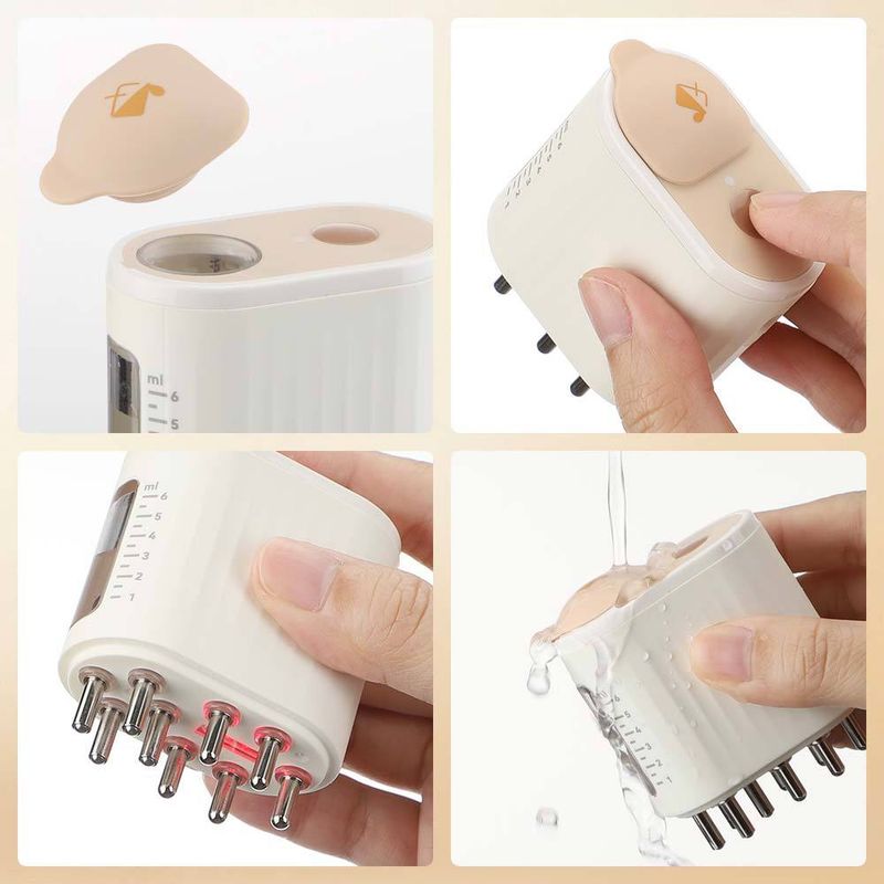 Aplicador eléctrico para el cuero cabelludo Peine de masaje vibratorio con líquido Masajeador de cabeza con luz roja Peine para el cabello Peine para el crecimiento del cabello_voghion.com