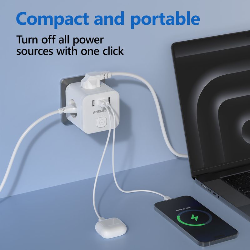 Multipresa con spina UE, cubo con 3 prese CA, adattatore multiplo, presa elettrica 100-240 V 13 A per casa, ufficio o viaggio_voghion.com
