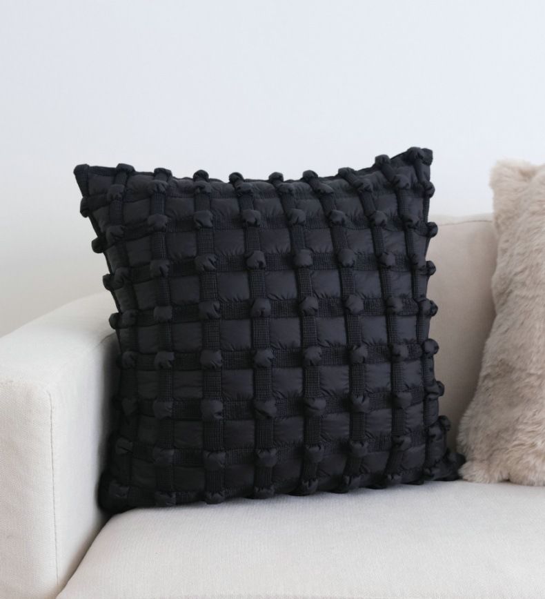 Cuscino per divano da soggiorno con cuscino cubico di lusso leggero, set di cuscini con griglia a bolle nere fredde,_voghion.com