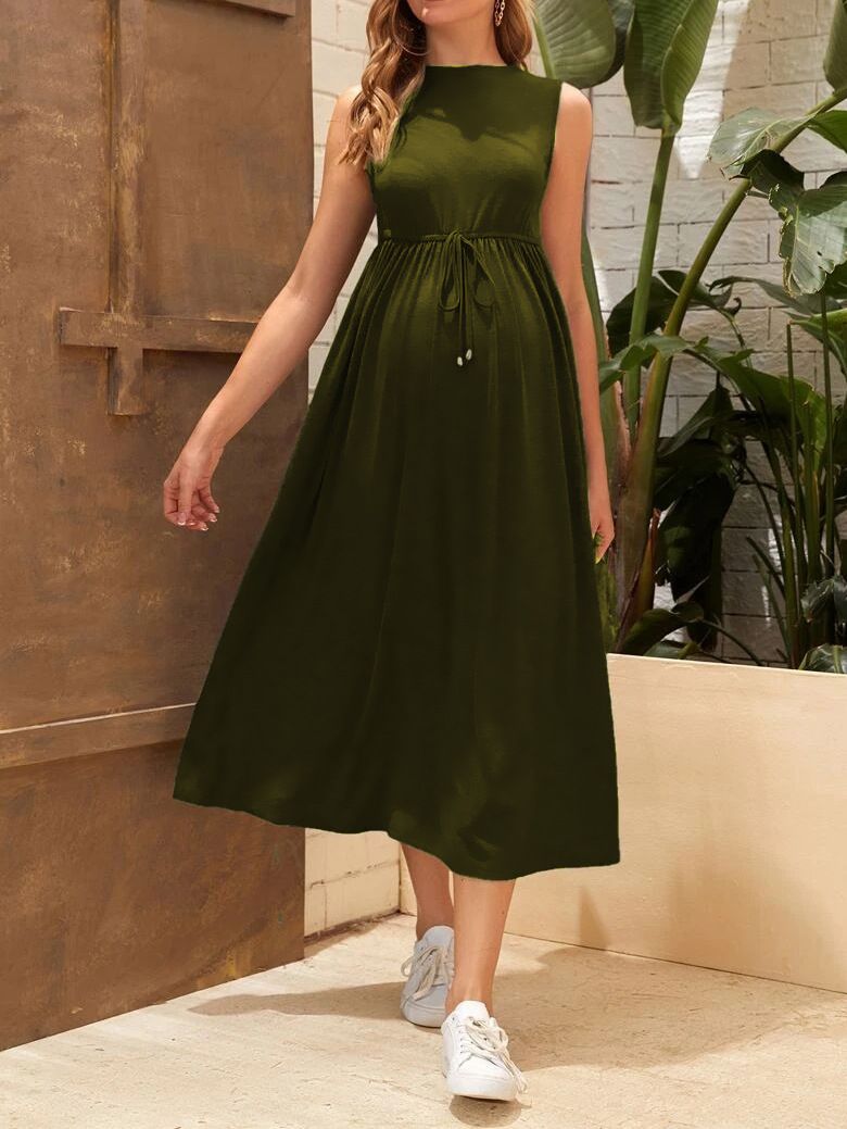 2024 New Casual Soft and Comfortable Solid Color Sleeveless Pregnant Women's Dress_voghion.com