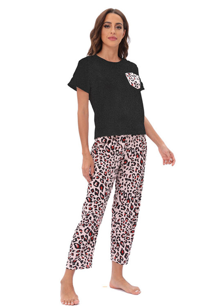 Heemkleeder Pyjama zweedeeleg Kuerzärmhosen Kostüm Quell Leopardendruck Tie-Dye_voghion.com