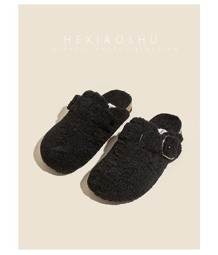 Scarpe in lana d'agnello per donna, abbigliamento per attività all'aperto, pantofole chiuse per donna, nuove scarpe in cotone con fibbia per cintura autunnali e invernali_voghion.com