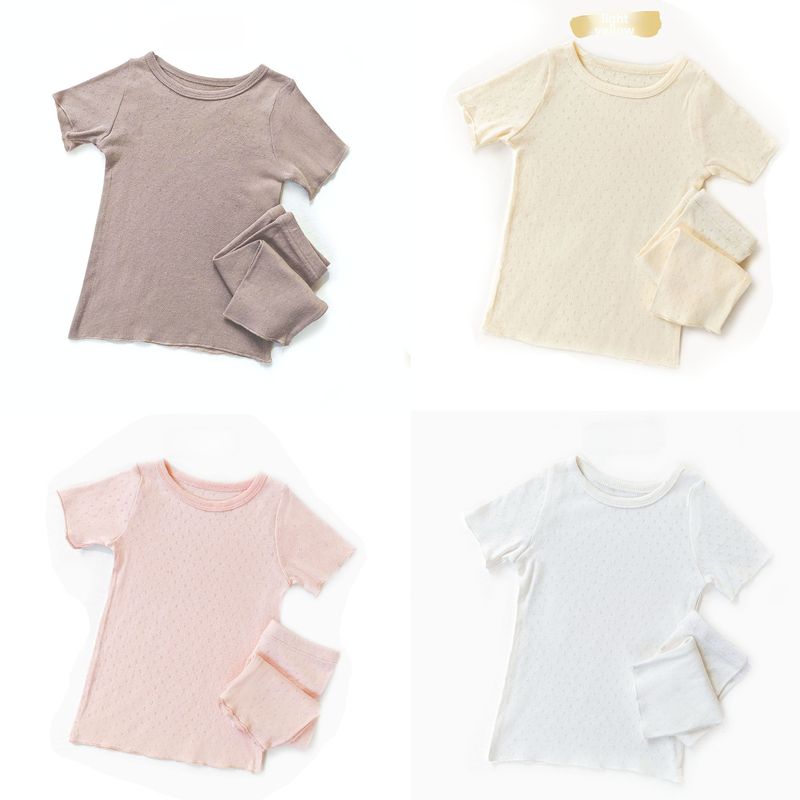 Sommer-Schlafanzug für Mädchen im koreanischen Stil aus reiner Baumwolle der Klasse A, Anzug für Zuhause, kurzärmelig, atmungsaktiv, klimatisierte Kleidung für Jungen, Kinderanzug_voghion.com