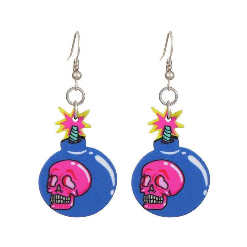 Boucles d'oreilles en acrylique pour femme, motif chauve-souris, motif crâne drôle et sombre, tendance et créative, pour Halloween_voghion.com