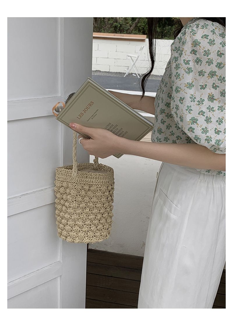 Hasır çanta küçük taze 2022 yeni yaz el tipi Tay dokuma çanta çok yönlü içi boş kova rattan çanta kadın çantası_voghion.com