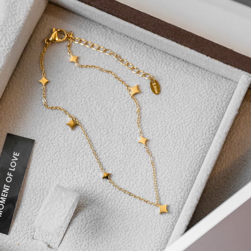 Bracelet de cheville léger et luxueux en acier titane avec paillettes étoilées et losanges scintillantes pour femme, exquis, plein ciel, étoile, haut de gamme_voghion.com