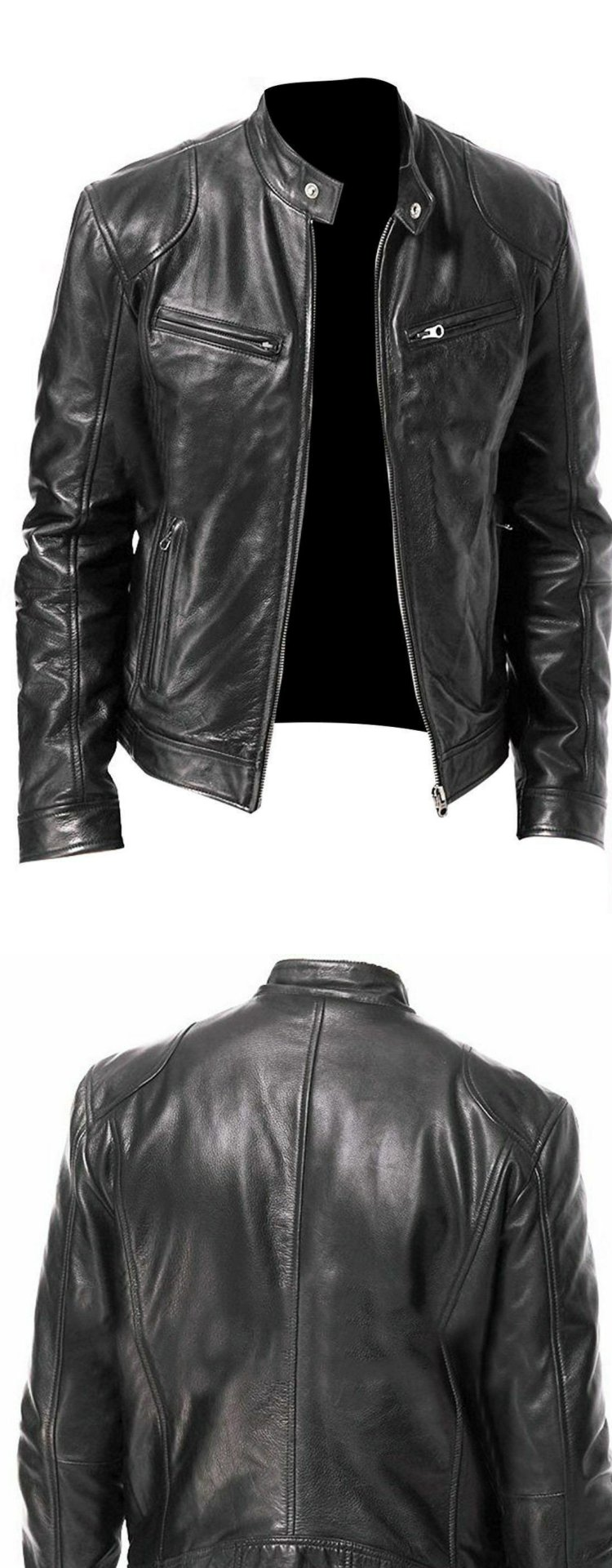 Frühling und Herbst Mode Lederjacke Slim Fit Mock Collar PU Lederjacke Motorrad Lederjacke Herren Street_voghion.com