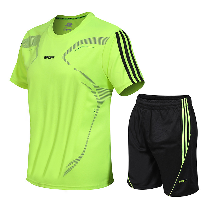 Summer men's outdoor sports suit short sleeved quick drying clothes, breathable team size running fitness suit_voghion.com
