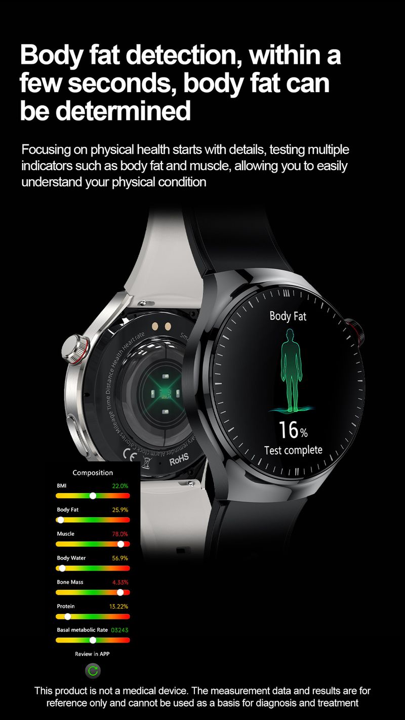 EKG Sağlık İzleme, Bluetooth Arama, Vücut Sıcaklığı, Kalp Atış Hızı ve Uyku Takibi Özellikli Akıllı Saat AMOLED Ekran Su Geçirmez, iOS Uyumlu_voghion.com