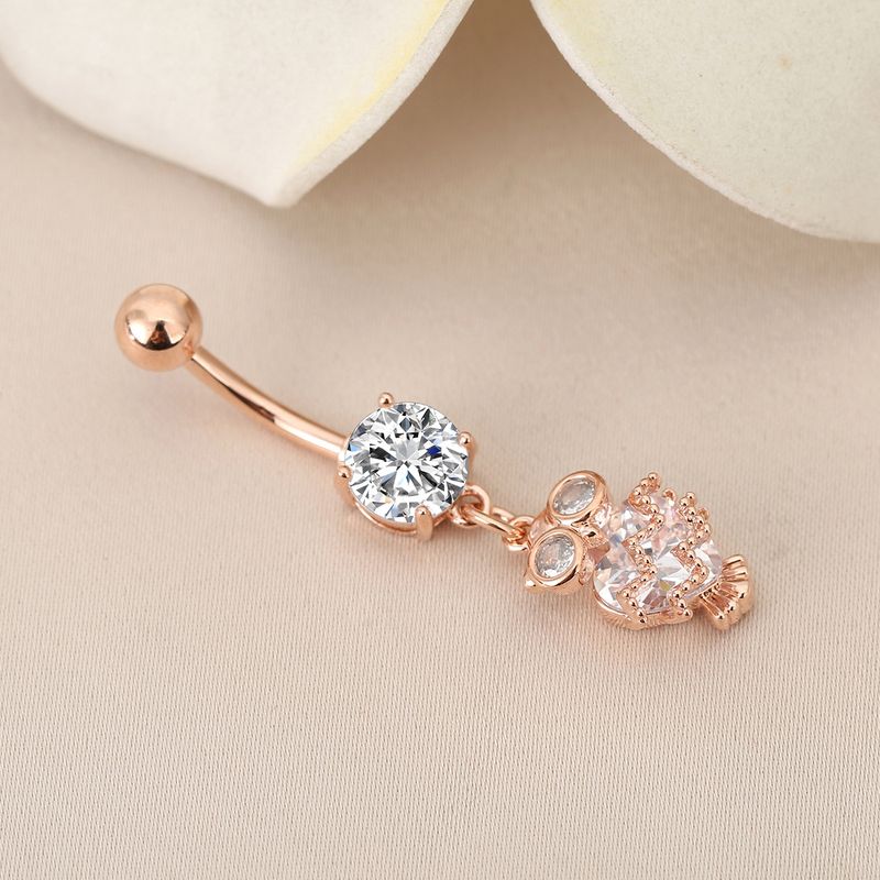 Piercing per ombelico a forma di gufo - Gioiello da piercing con diamanti (ipoallergenico, stile danza del ventre)_voghion.com