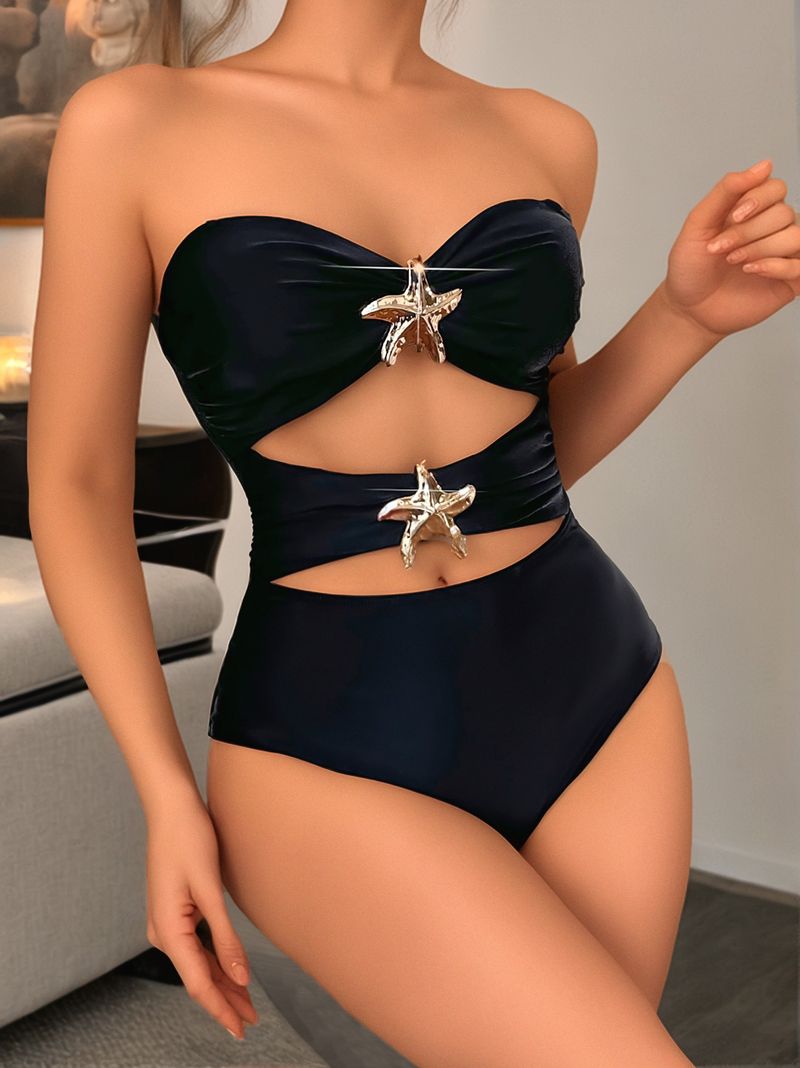 Maillot de bain une pièce sexy pour femme, haut tube à bretelles de couleur unie, deux pièces_voghion.com