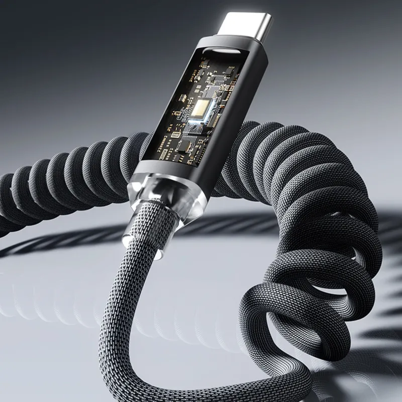 120W To Tipe C Fast Charge Spring Cable Telescopic Charging Car Phone Charger Data Cord For IPhone Samsung Mi USB Cables_voghion.com