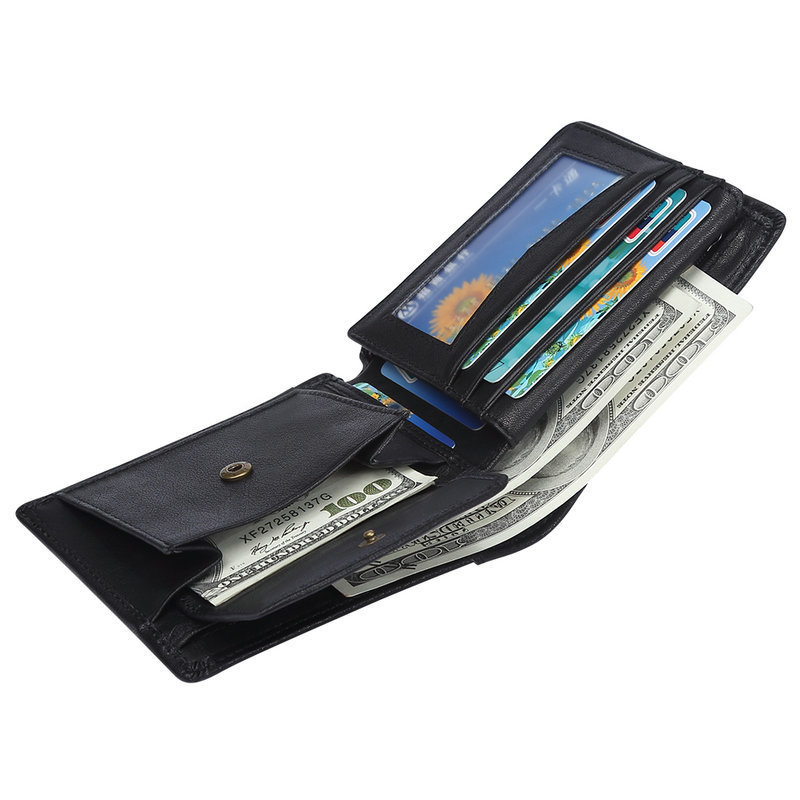 GENODERN Cow Leather Men Wallets with Coin Pocket Vintage Male Purse RFID Blocking Genuine Leather Men Wallet with Card_voghion.com