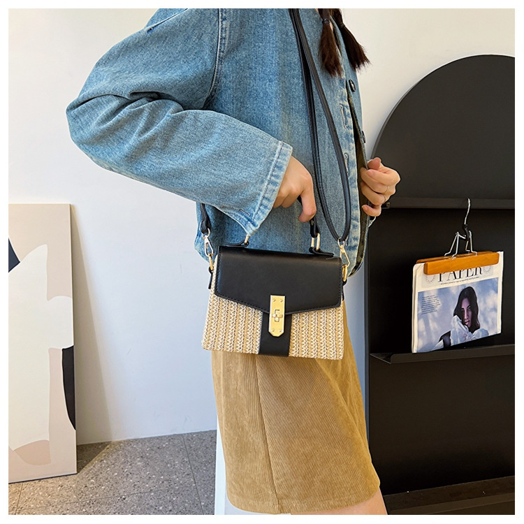 Borsa a tracolla singola intrecciata da spiaggia con fibbia obliqua, per il tempo libero, con fibbia a chiusura alla moda, erba per il tempo libero_voghion.com