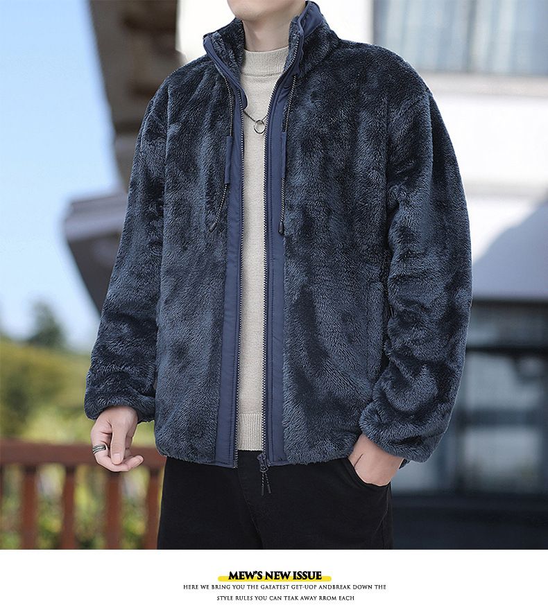 Giacca in pile foderata in sherpa da 400 g – Cappotto invernale con cerniera, vestibilità oversize coreana, collo alto antivento (M-XXXXL, nero/verde militare/caramello)_voghion.com