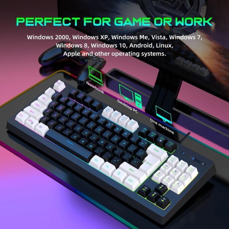87-key Wired Gaming Keyboard Cool Mechanical Feel, RGB Colorful Lighting, Compatible With Computers, Laptops, And USB_voghion.com